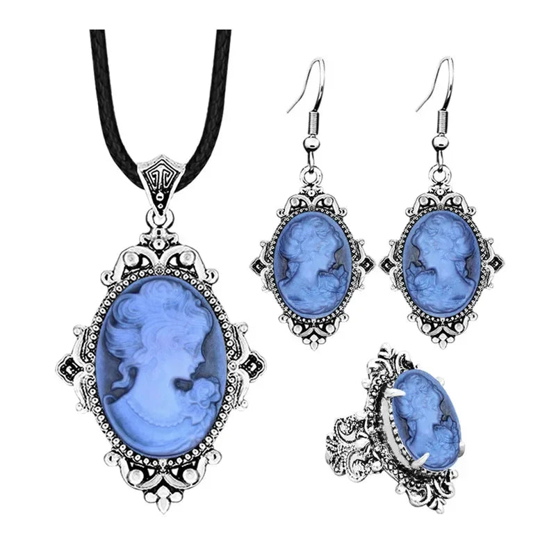 Lady Queen Cameo Jewelry Set (Necklace, Earrings & Ring)