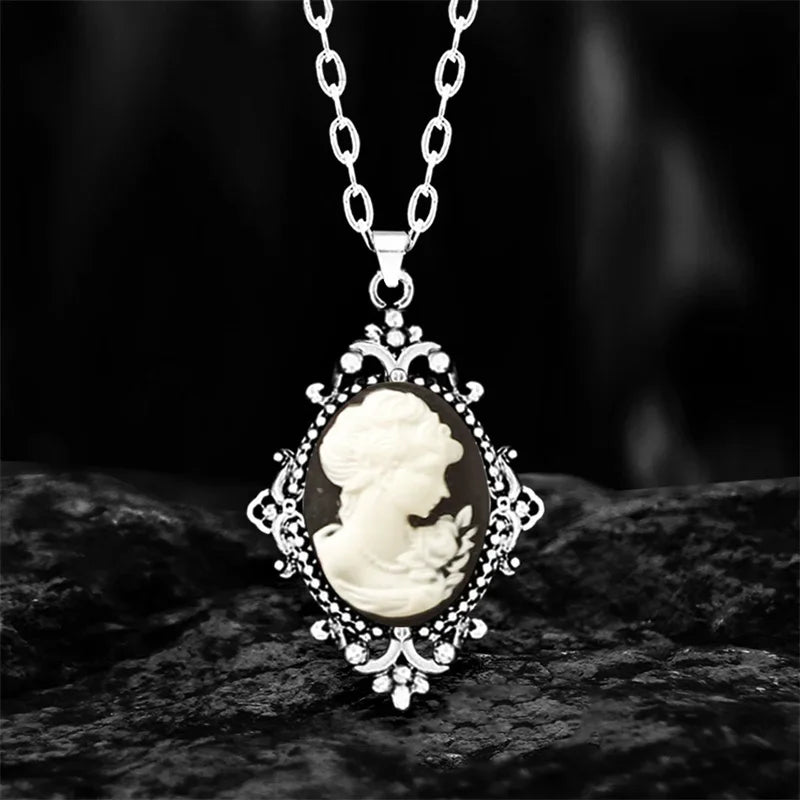 Lady Queen Cameo Drop Pendant Necklace (1890s Inspired)