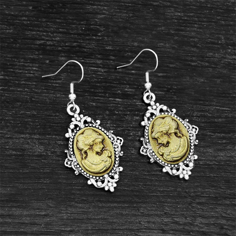 Lady Queen Cameo Drop Earrings (1890s Inspired)