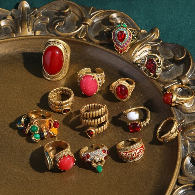 Mughal Crown Jewel Cocktail Ring – 18K Gold-Plated