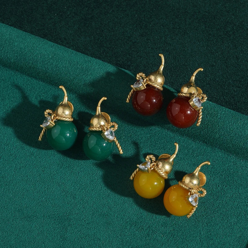 Vintage Yellow Beeswax Gourd Earrings – Whimsy & Warmth