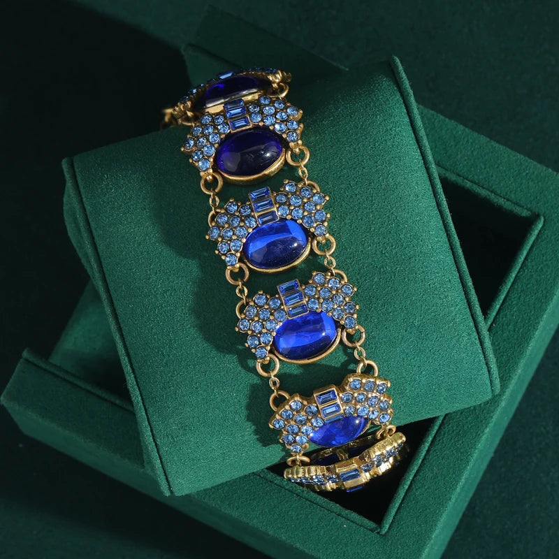 Vintage Sapphire Blue Rhinestone Bracelet – 1950s Cocktail Glam Revival