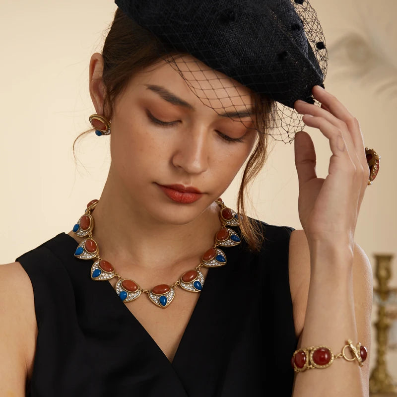 Vintage Red Agate Collar Choker Necklace