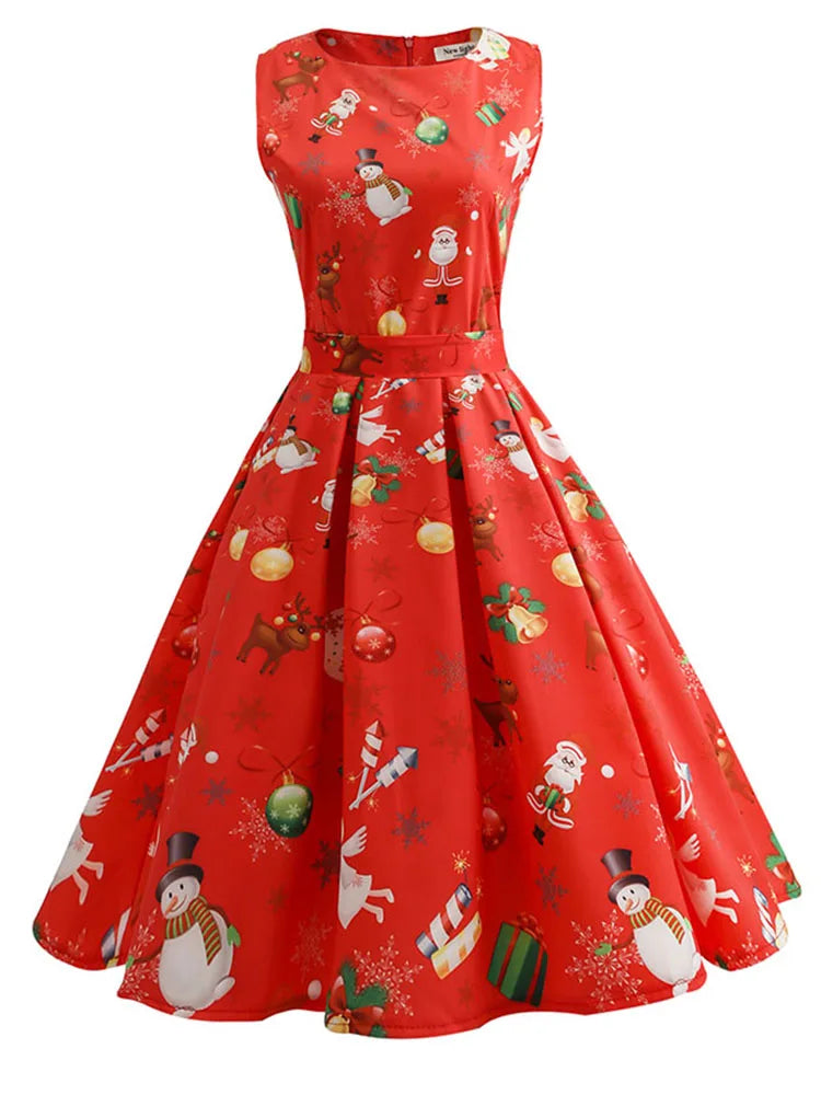 Vintage Christmas Print Dress — 1950s-Inspired