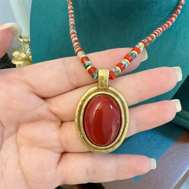 Vintage Red Beads Pendant Necklace – Folk & Dynasty & Ancestral Glamour
