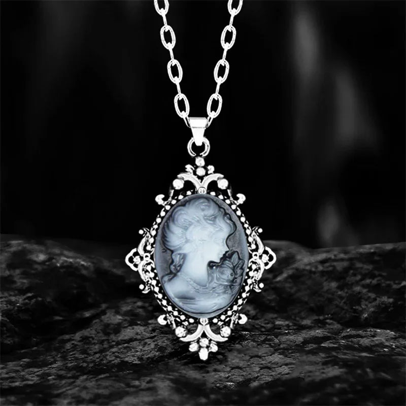 Lady Queen Cameo Drop Pendant Necklace (1890s Inspired)