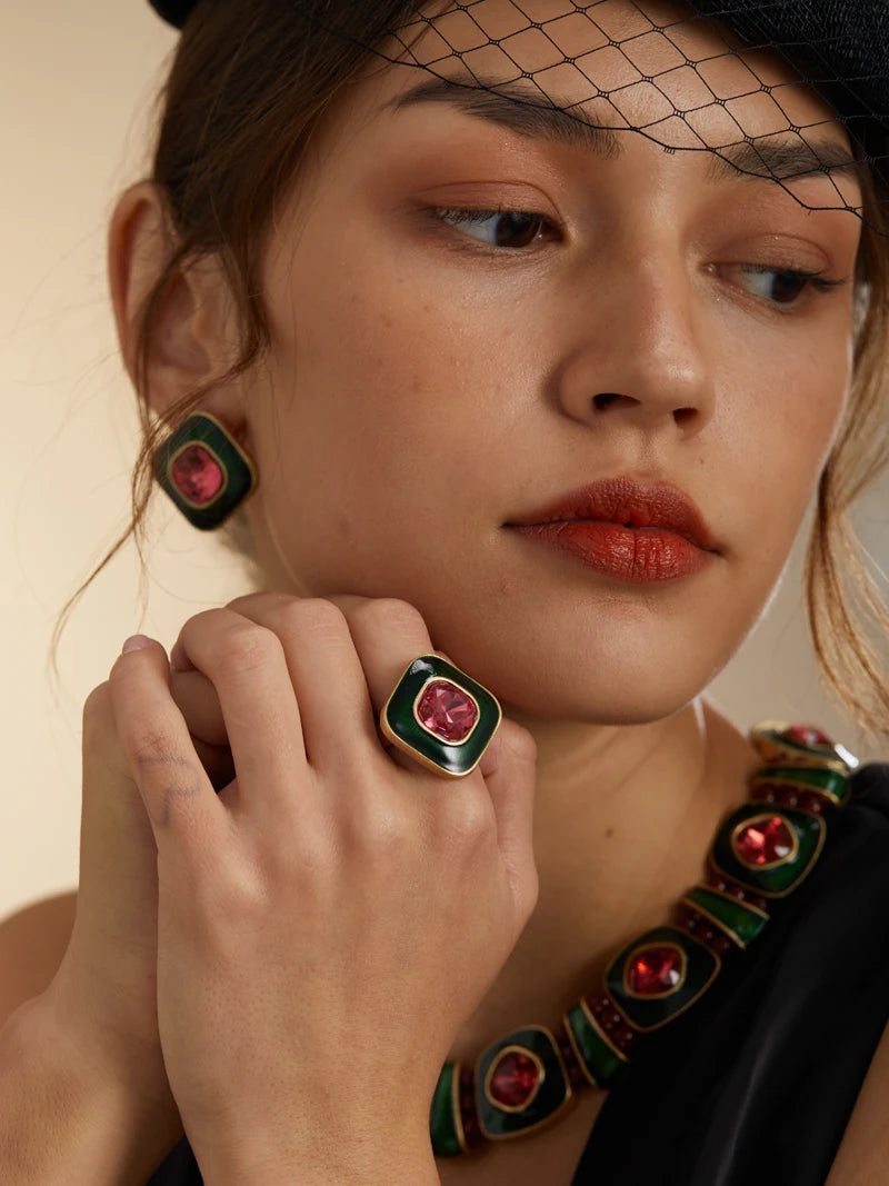 Vintage Square Christmas Jewelry Set – Boho Holiday Glam