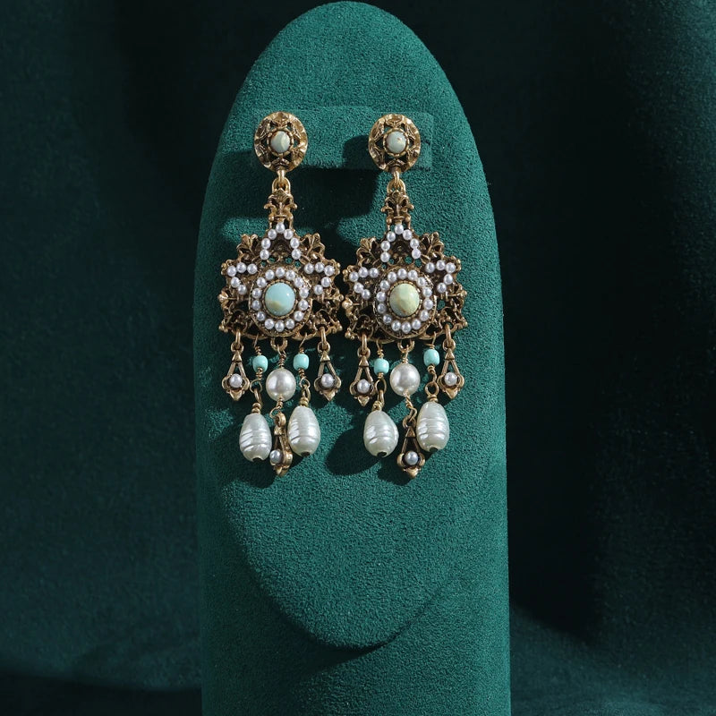 1950s Retro Hollywood Pearl Tassel Earrings – Semi-Baroque Drop Chandelier Pair