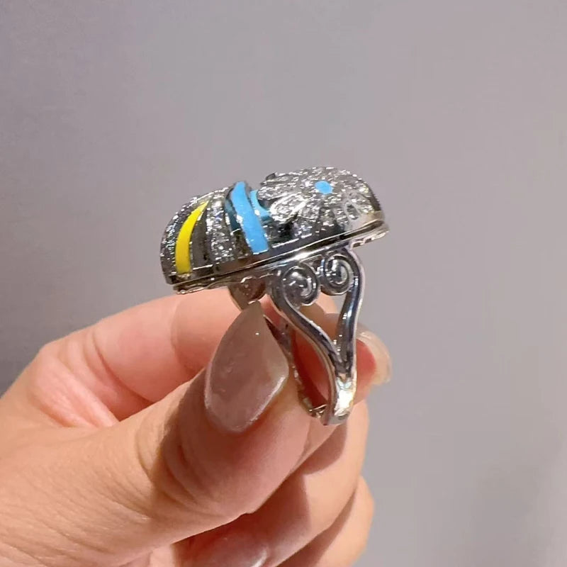 Vintage Enamel Sunburst Cocktail Ring – 18K Gold-Plated