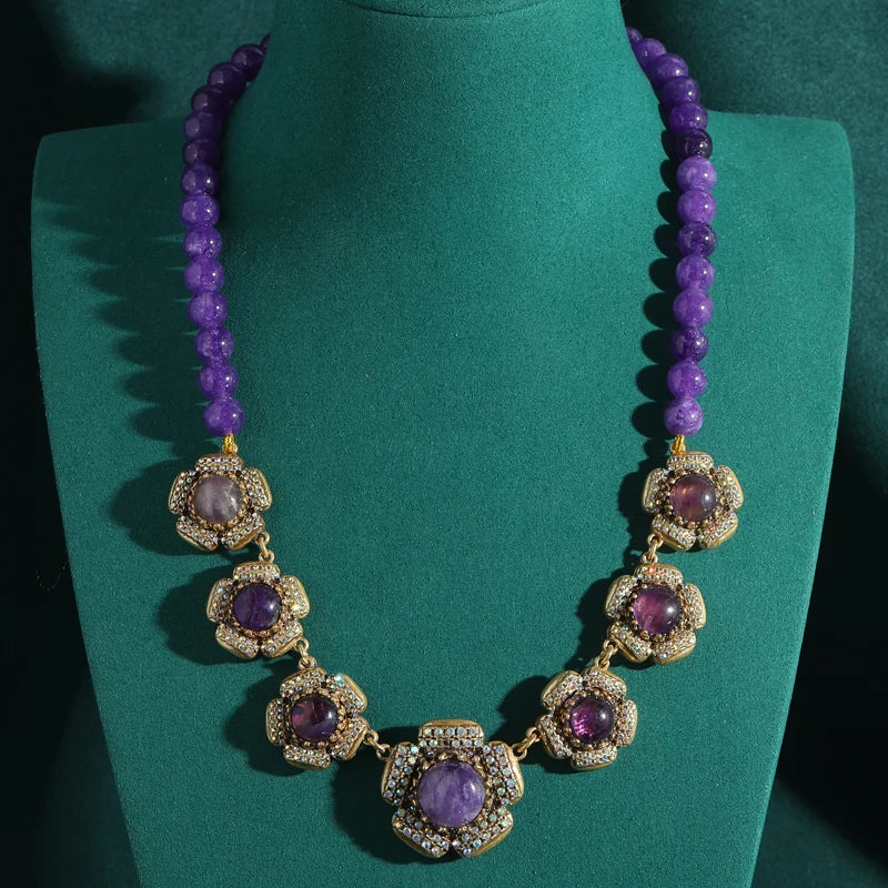 Vintage Purple Glazed Beaded Choker Necklace