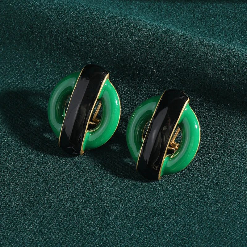 Emerald Circle Stud Earrings – Vintage-Inspired Boho Mod Revival