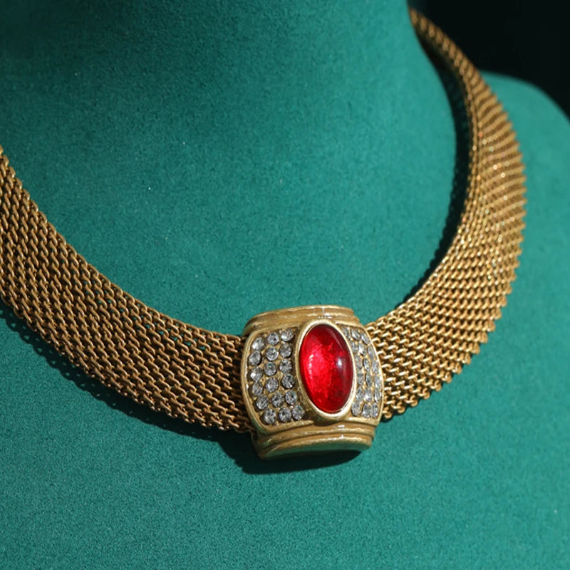 Vintage Crown Red Glaze Choker Necklace