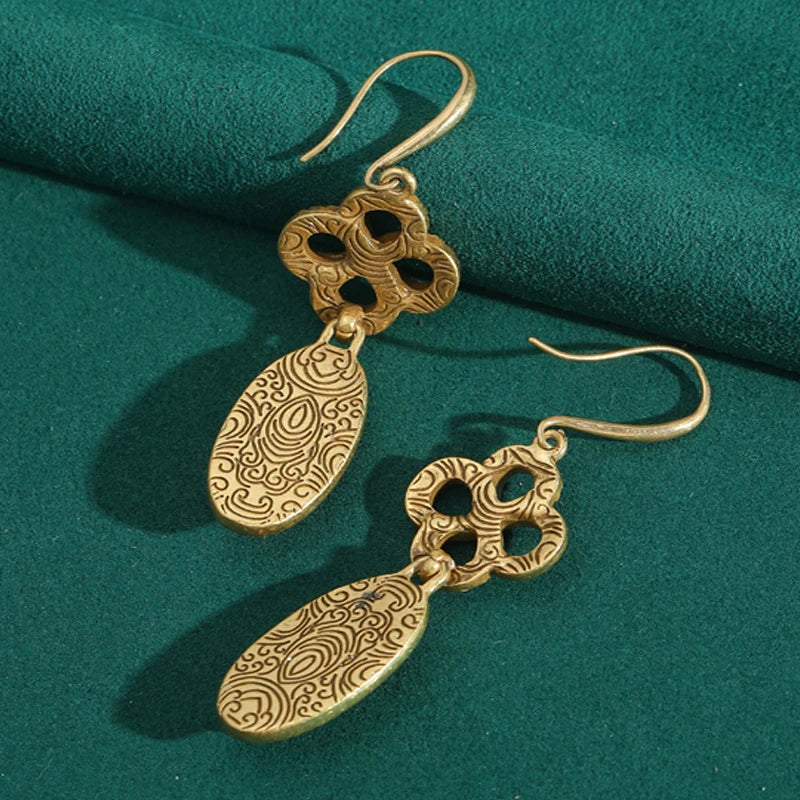 Vintage Tiger Eye & Knot Drop Earrings - Antique Gold & Luxury Designer Style