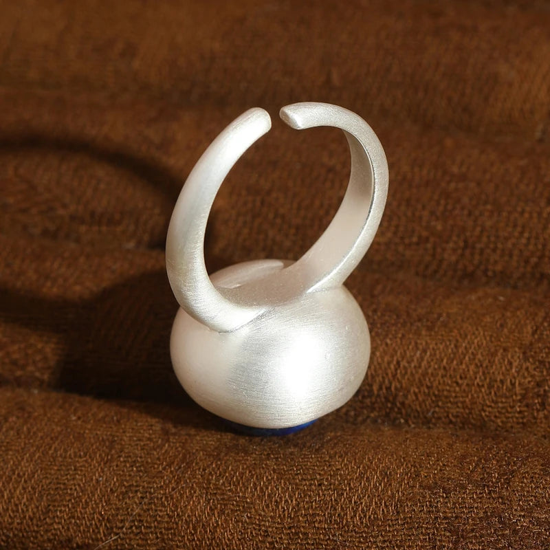 Minimalist Lapis Orb Ring – 18K Gold-Plated (Matte Finish)