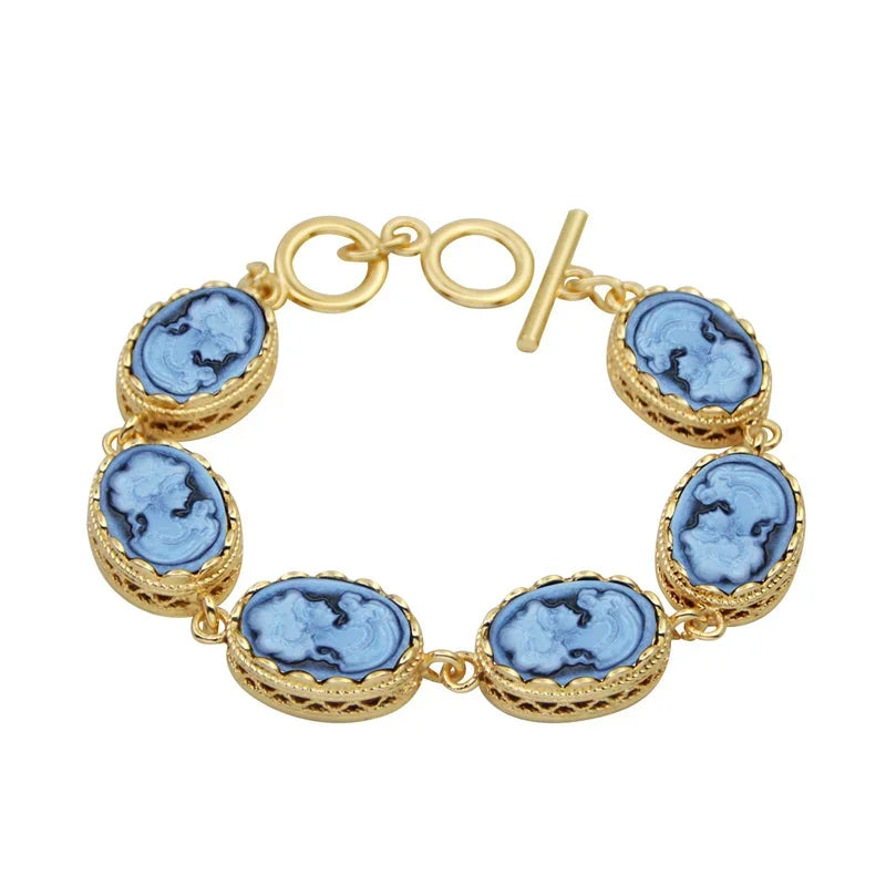 Victorian Elegance Resin Cameo Bracelet - Antique Toggle Clasp - Mid-Century Heirloom