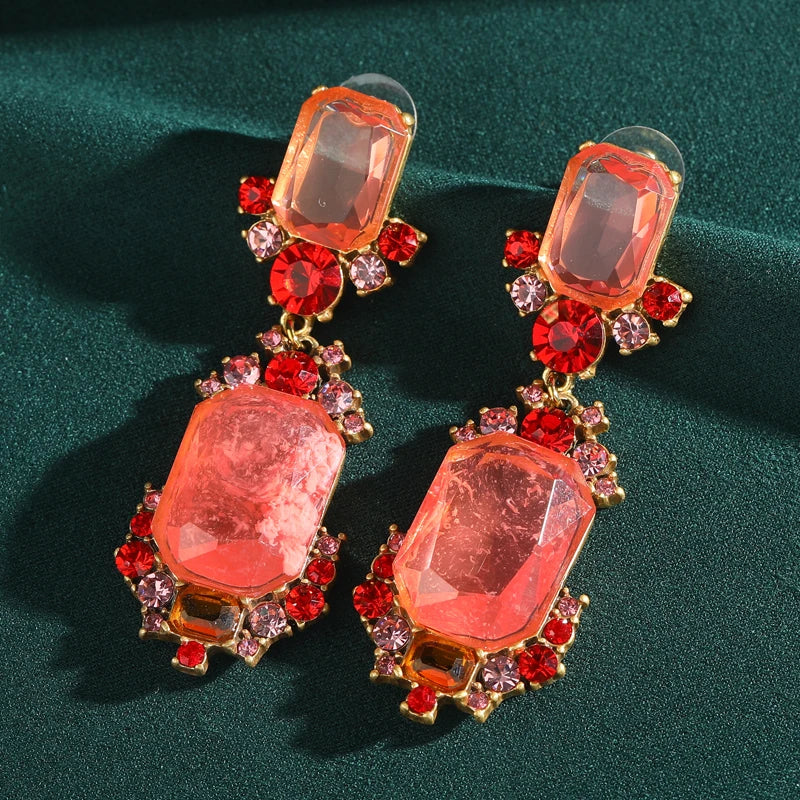 Vintage Watermelon Glaze & Ruby Drop Dangle Earrings