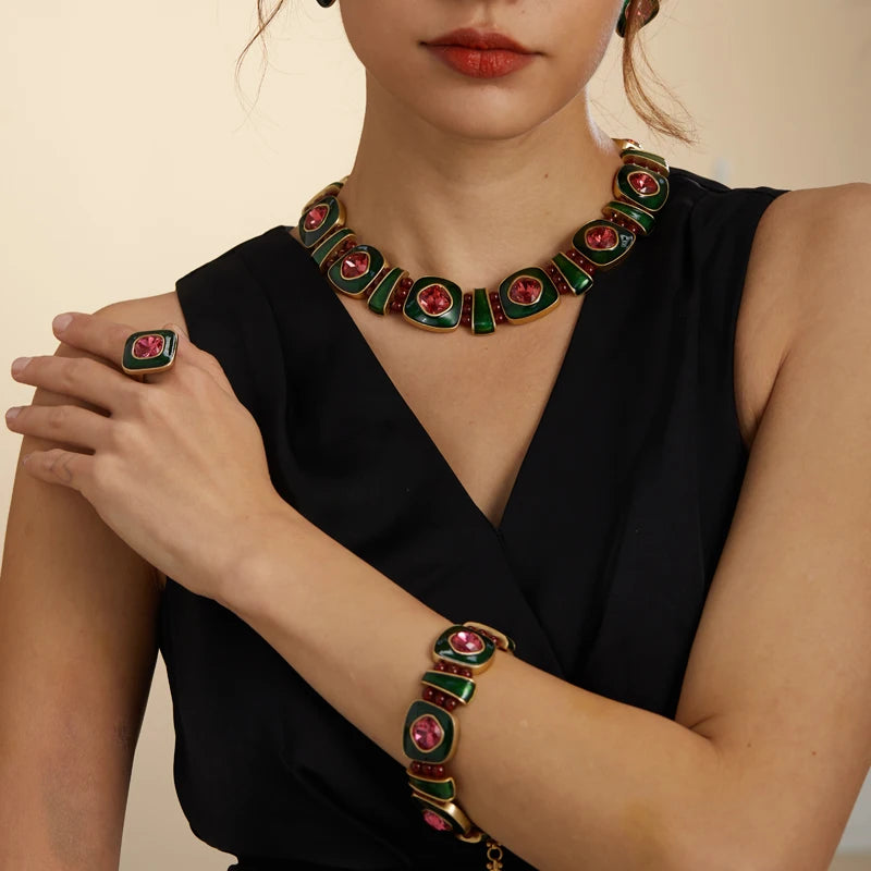 Vintage Square Christmas Jewelry Set – Boho Holiday Glam
