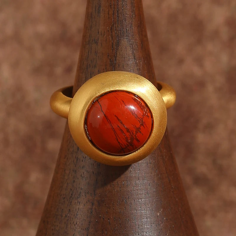 Minimalist Red Jasper Orb Ring – 18K Gold-Plated