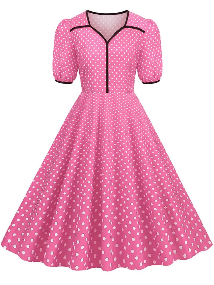 Vintage Polka Dot Swing Dress - Polyester Retro Rockabilly Dress