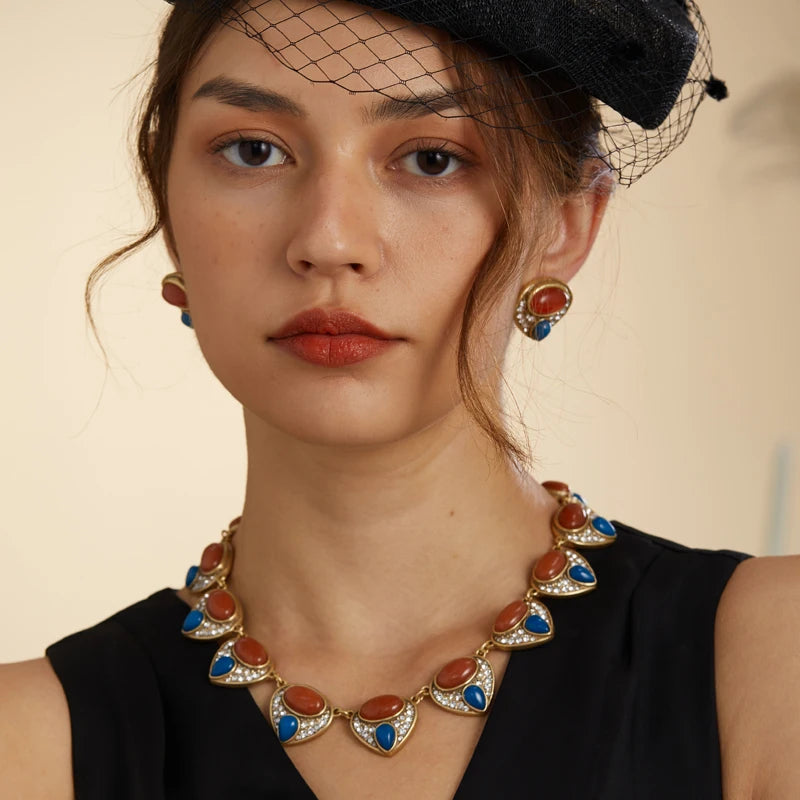 Vintage Red Agate Collar Choker Necklace