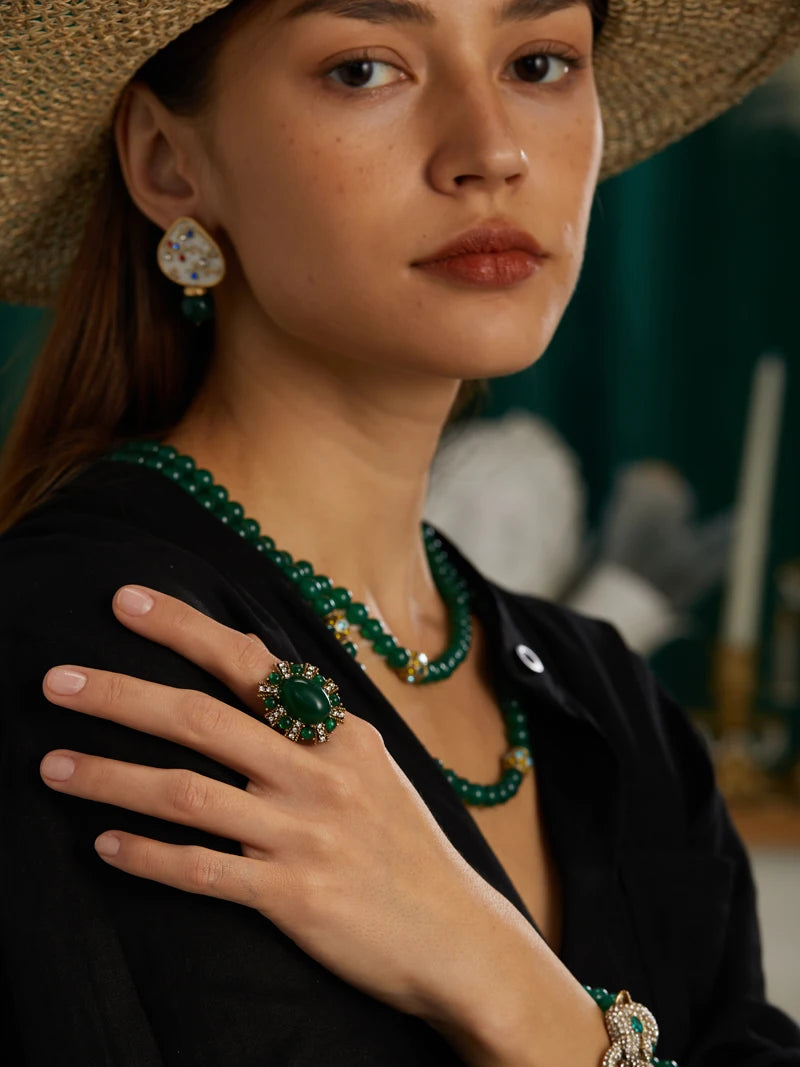Emerald Agate Layered Necklace – Vintage-Inspired Jade Garden Revival