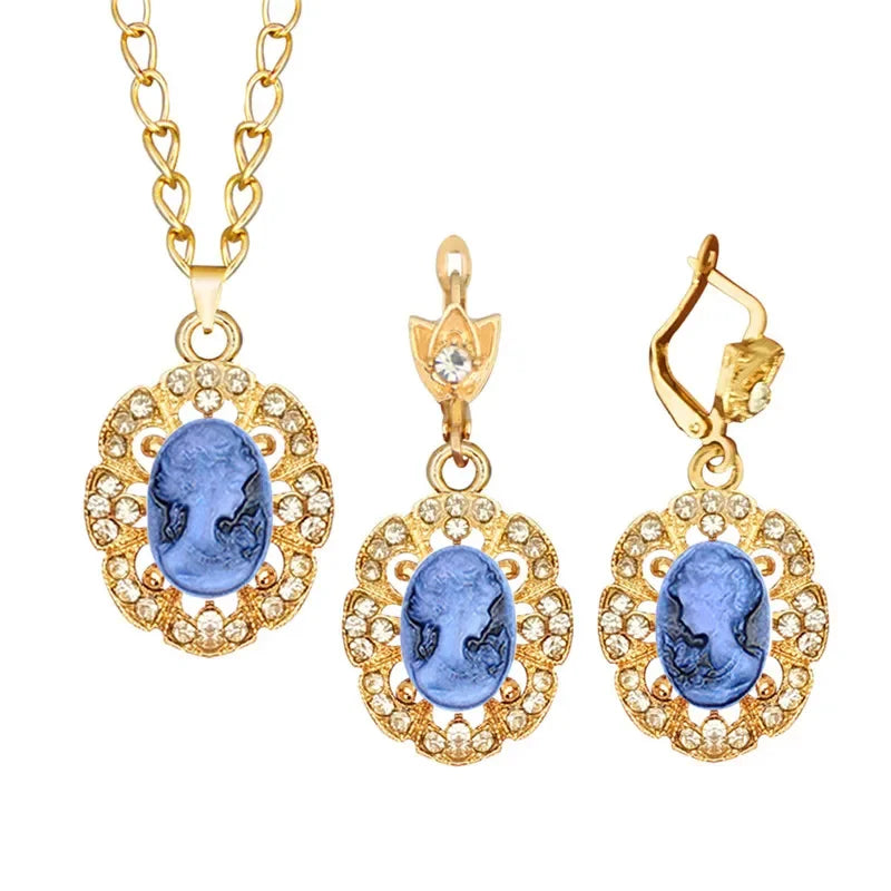 Lady Queen Pink Cameo Jewelry Set – Necklace & Earrings (1890s Inspired)