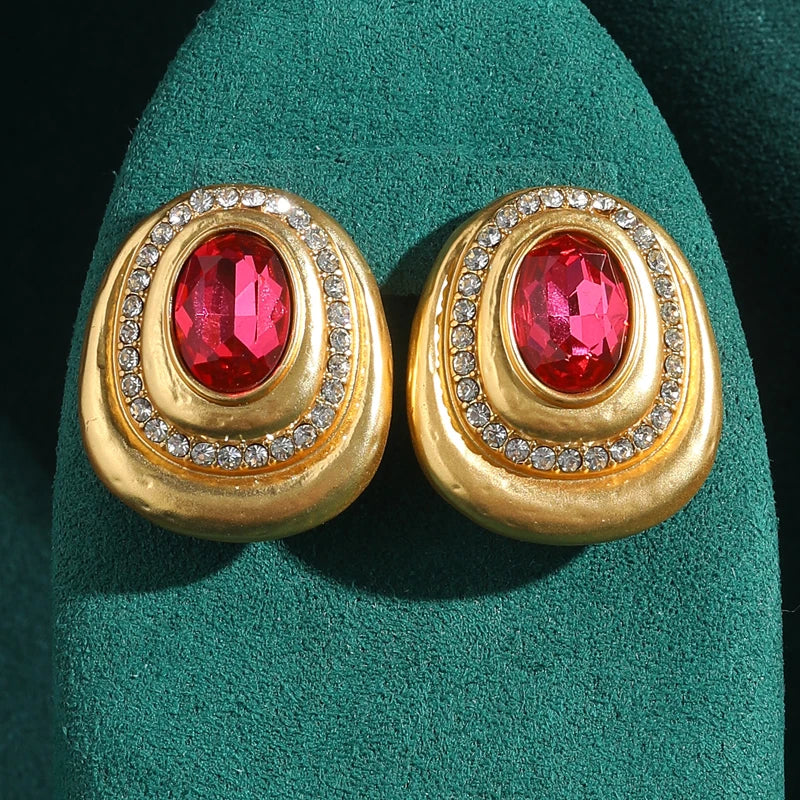 Vintage Pink Crystal Stud Earrings – Bold Glamour