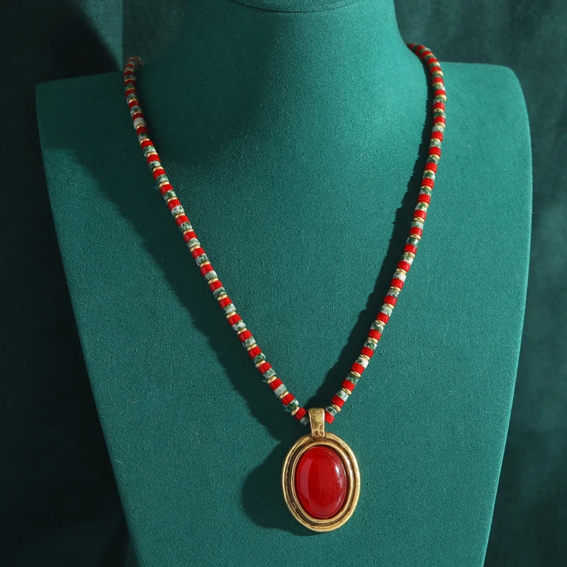 Vintage Red Beads Pendant Necklace – Folk & Dynasty & Ancestral Glamour