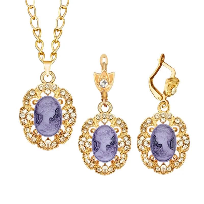 Lady Queen Pink Cameo Jewelry Set – Necklace & Earrings (1890s Inspired)