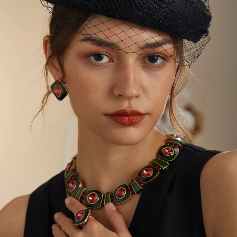 Vintage Square Christmas Jewelry Set – Boho Holiday Glam