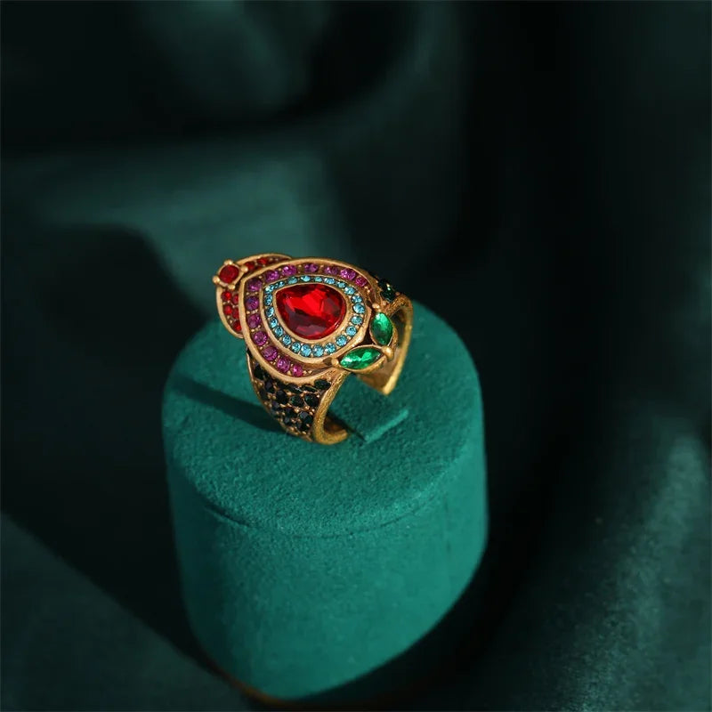 Mughal Crown Jewel Cocktail Ring – 18K Gold-Plated