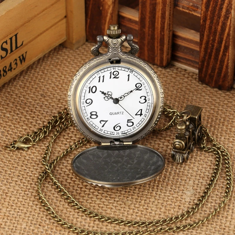 Steampunk Locomotive Pocket Watch – Victorian-Inspired Quartz Timepiece