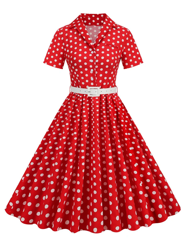 Polka Dot Vintage Swing Dress - Classic 1950s Style with Belt