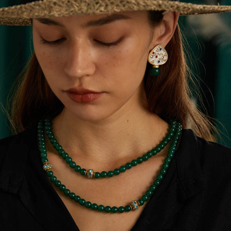 Emerald Agate Layered Necklace – Vintage-Inspired Jade Garden Revival