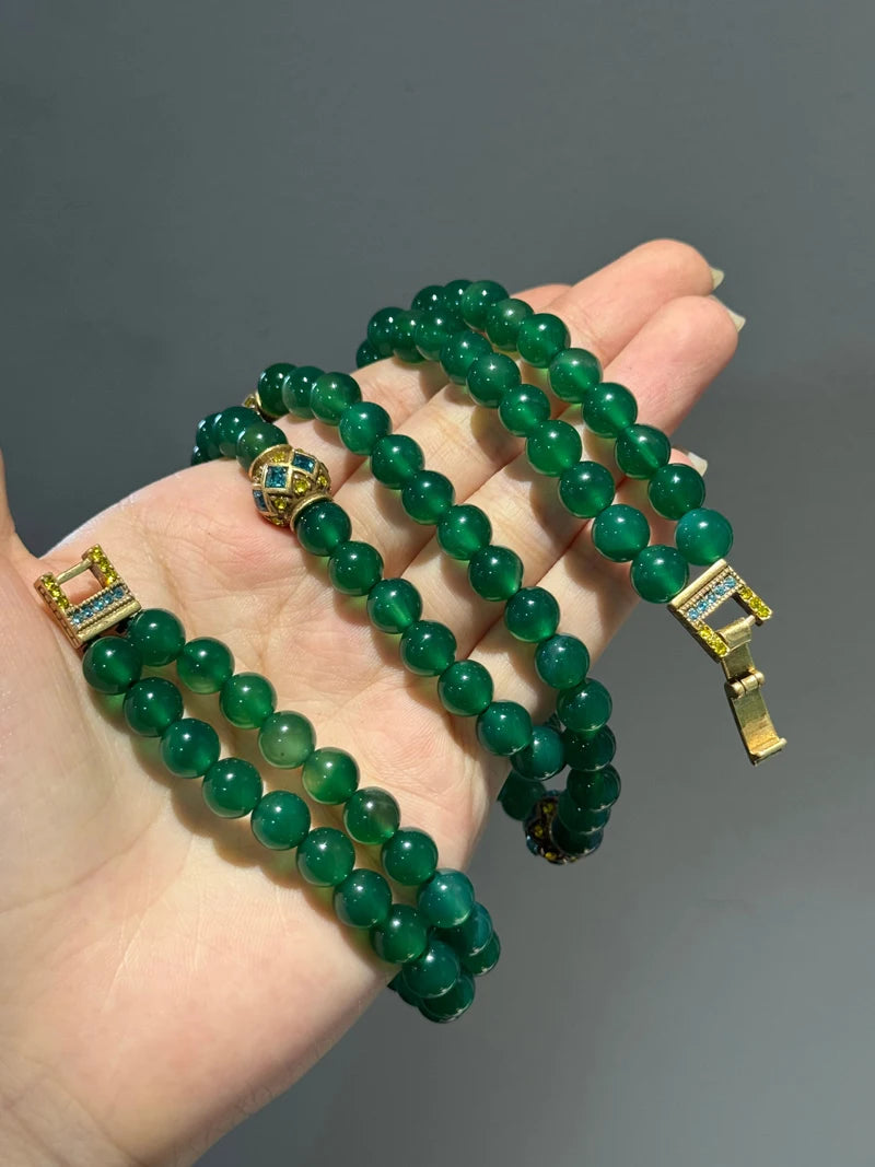 Emerald Agate Layered Necklace – Vintage-Inspired Jade Garden Revival