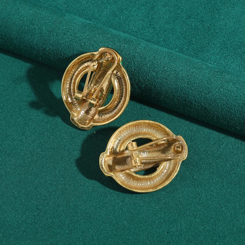 Emerald Circle Stud Earrings – Vintage-Inspired Boho Mod Revival