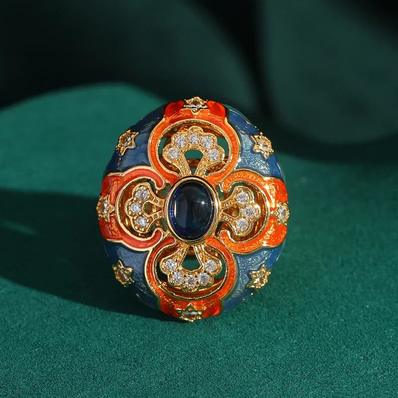 Retro Enamel Floral Ring – Vintage-Inspired European Elegance