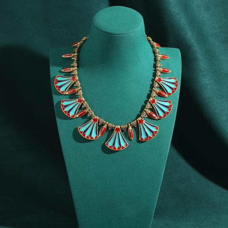 Vintage Red Enamel Fan-Shaped Collar Necklace