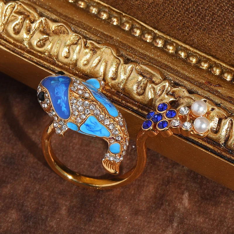 Vintage Enamel Koi Fish Cocktail Ring – 18K Gold-Plated