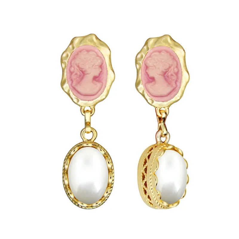 Victorian Cameo & Faux Pearl Drop Earrings (1890s Inspired)