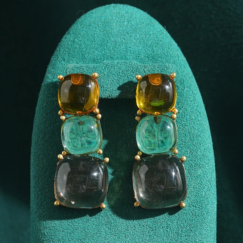 Vintage Sugar Bean Drop Earrings – 1960s Boho Mod Color Pop