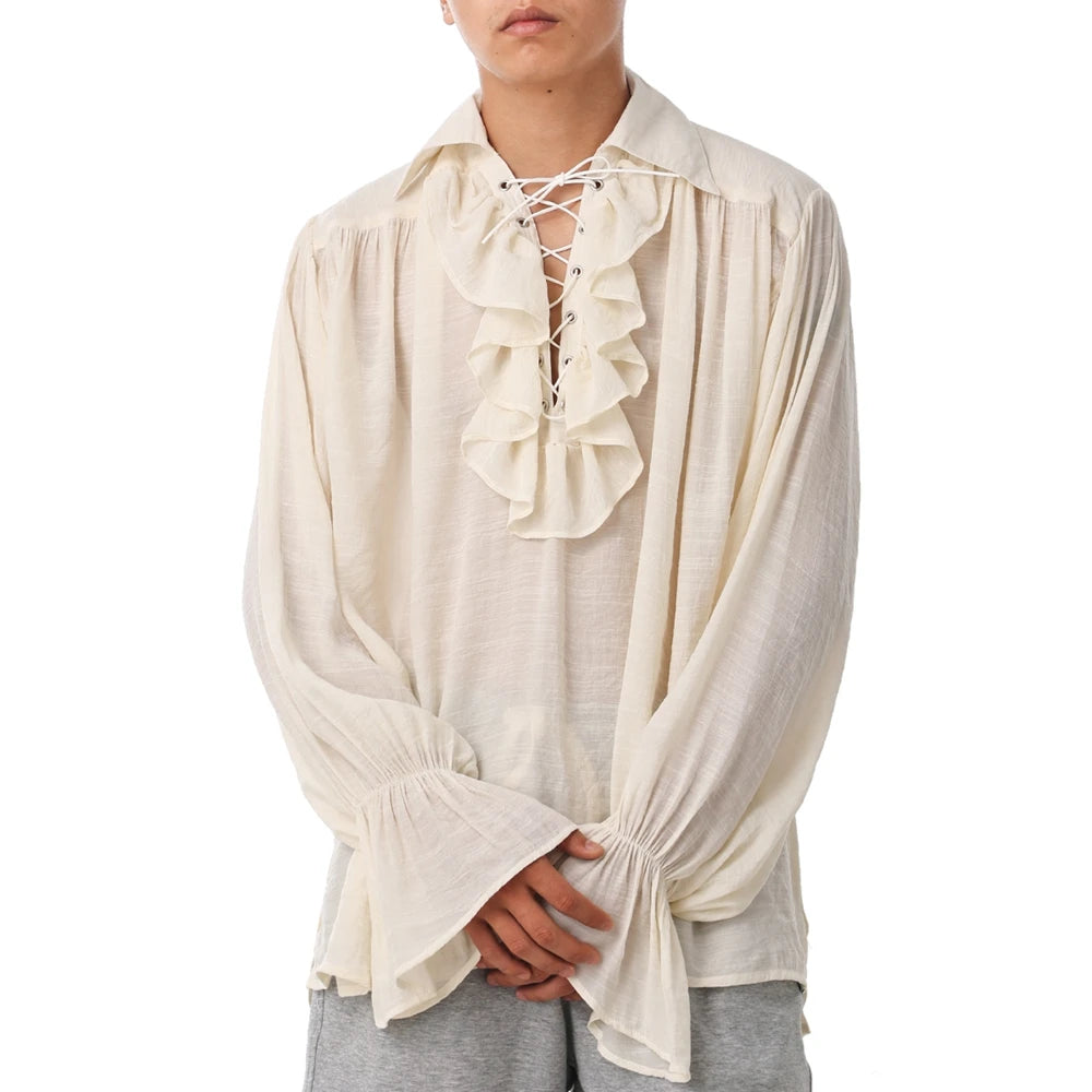 Midnight Herald" Ruffled Collar Vintage Shirt – Unisex