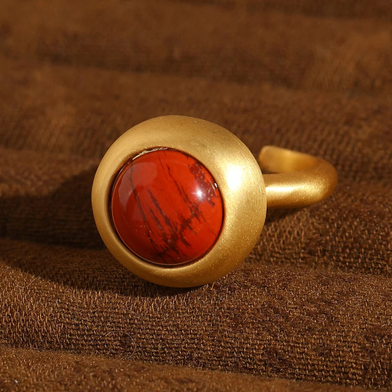Minimalist Red Jasper Orb Ring – 18K Gold-Plated