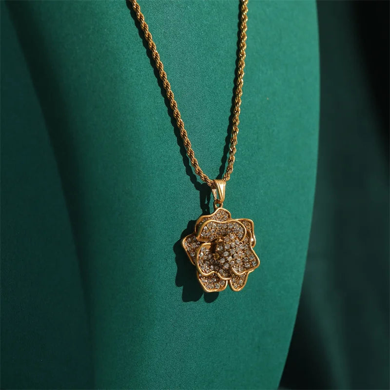 Vintage Camellia Rose Pendant Necklace – 1950s Romantic Garden Glam