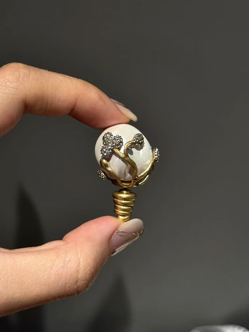 Baroque Revival Shell Bulb Earrings – Large Freshwater Pearl Studs with Spiral Clasp