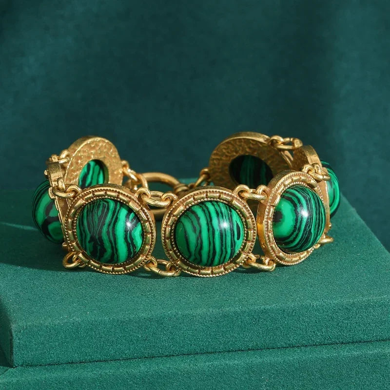 Peacock Stone Link Bracelet – Vintage-Inspired Regal Green Revival