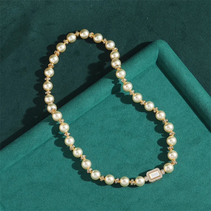 Vintage Gold Pearl & Rhinestone Choker Collar Necklace