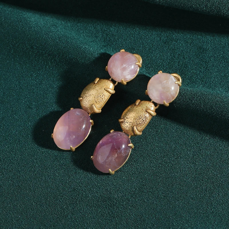 Retro Hollywood Grape Purple Drop Earrings – Cat Eye Glass & Waterdrop Statement Pair