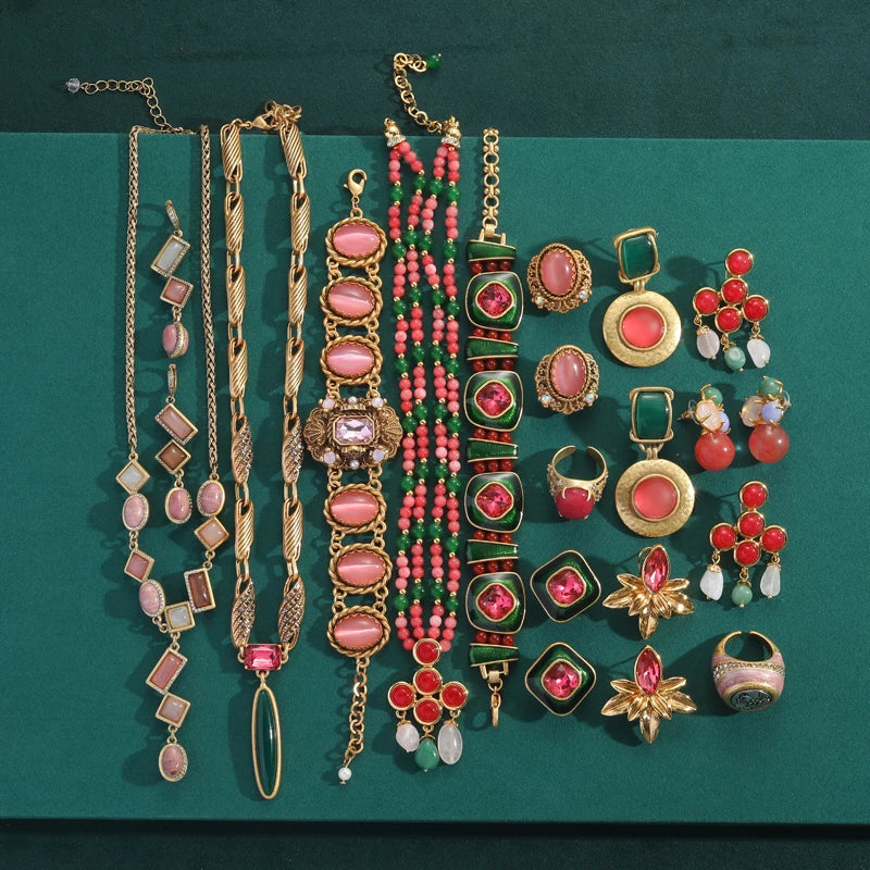 Vintage Green Willow Leaf Pendant Necklace with Crystal Accent