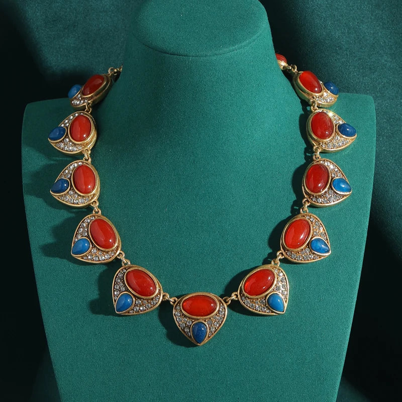 Vintage Red Agate Collar Choker Necklace